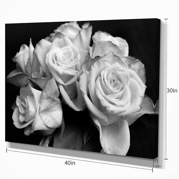 Bunch Of Roses Black And White Floral Canvas Art Print