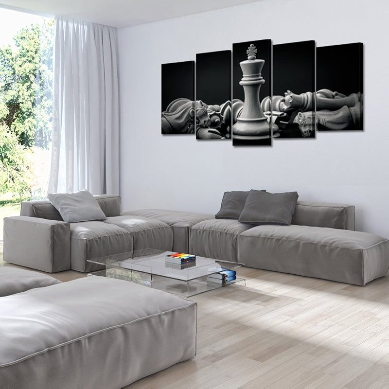 Black And White King And Knight Chess Canvas Wall Art