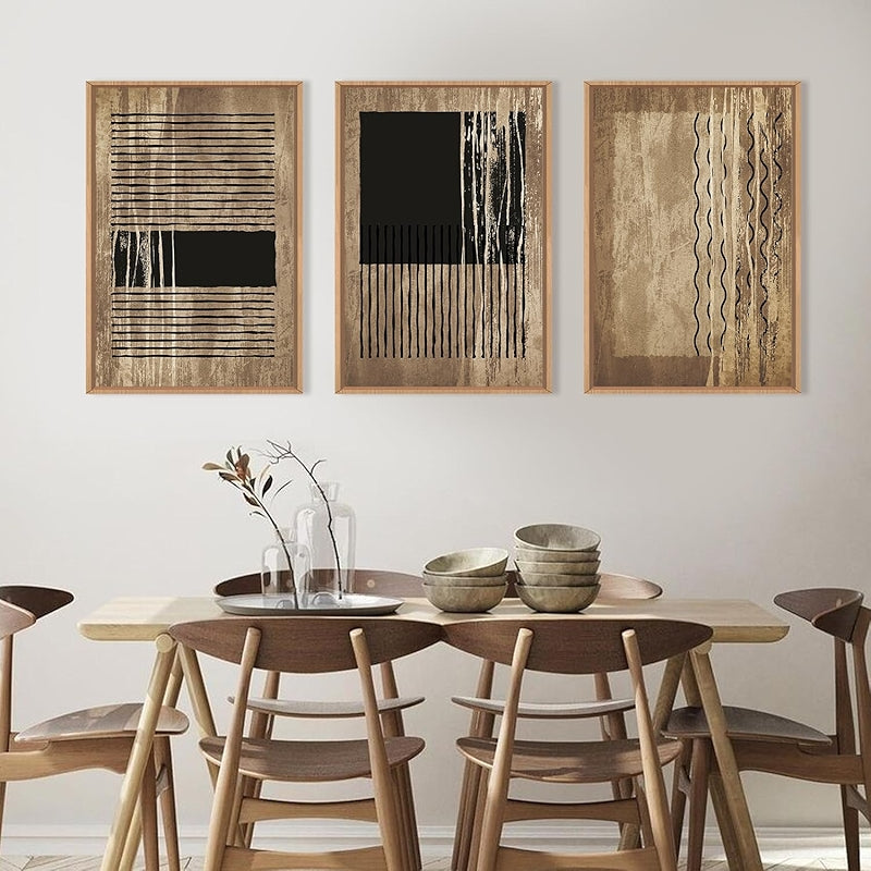 Boho Framed Canvas Wall Art Set Abstract Geometric Decor