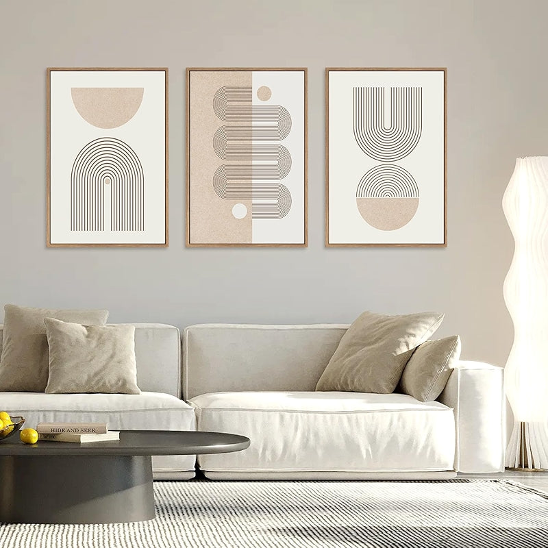 Boho Framed Canvas Wall Art Set Abstract Geometric Decor