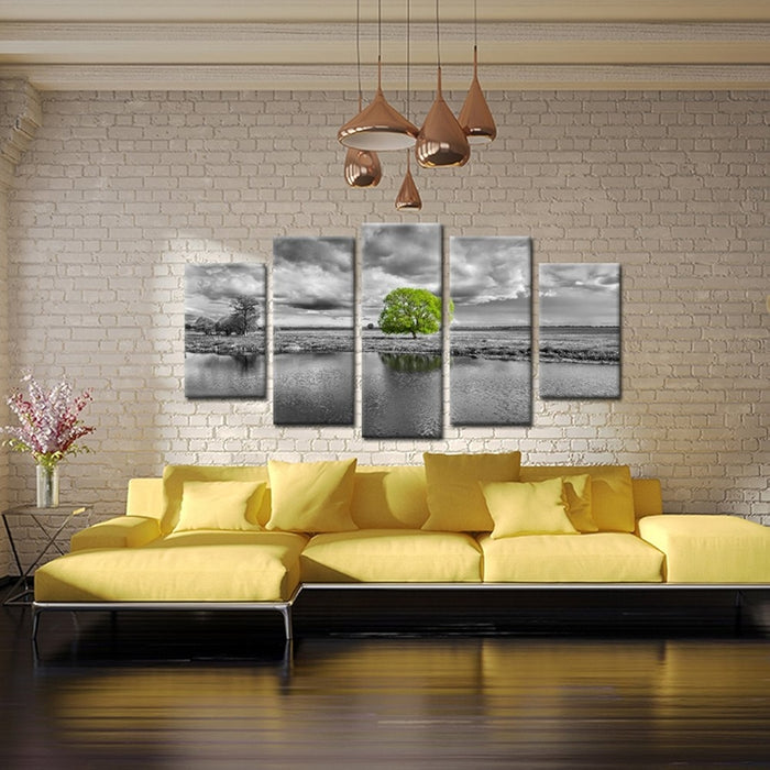 Canvas Wall Art Paintings Green Tree Landscape Black And White