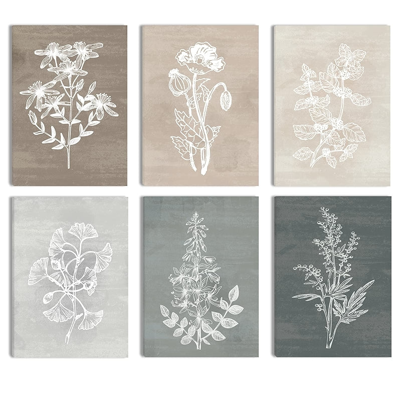 Neutral Botanical Plant Canvas Art Set Of Six