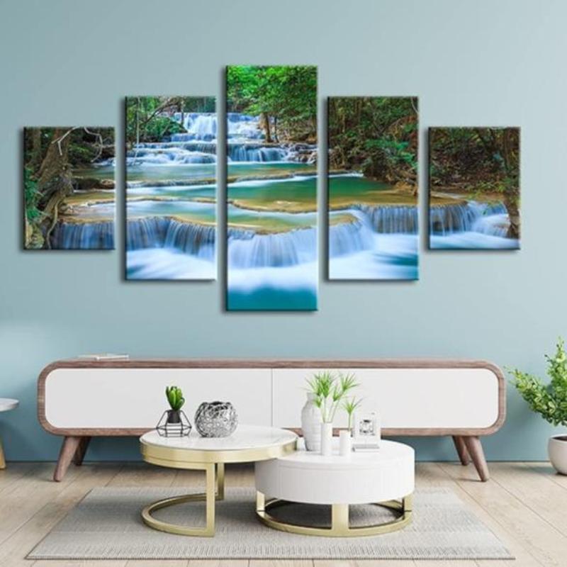 Canvas Art Prints Of Waterfall And Forest Landscape