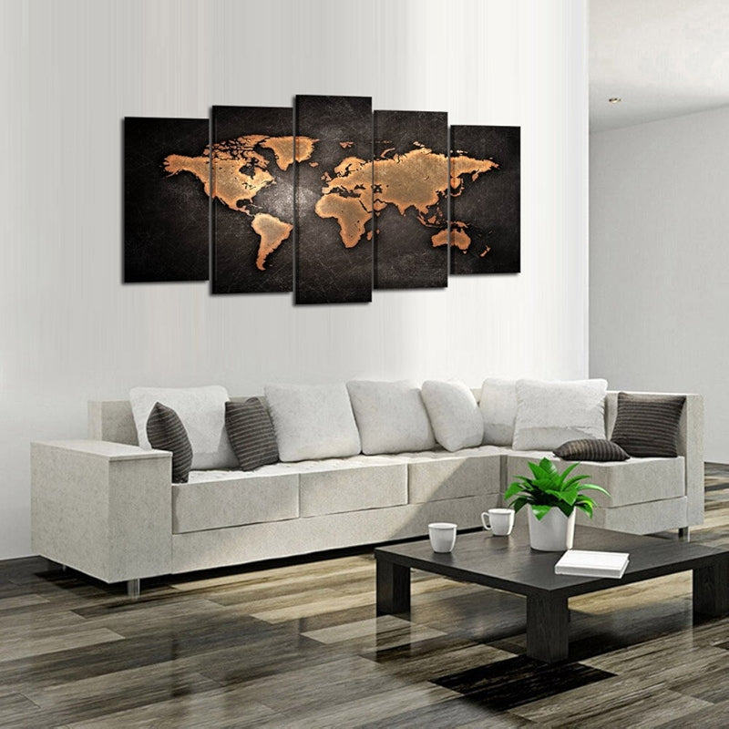 Retro World Map Poster Framed Canvas Art Prints Set