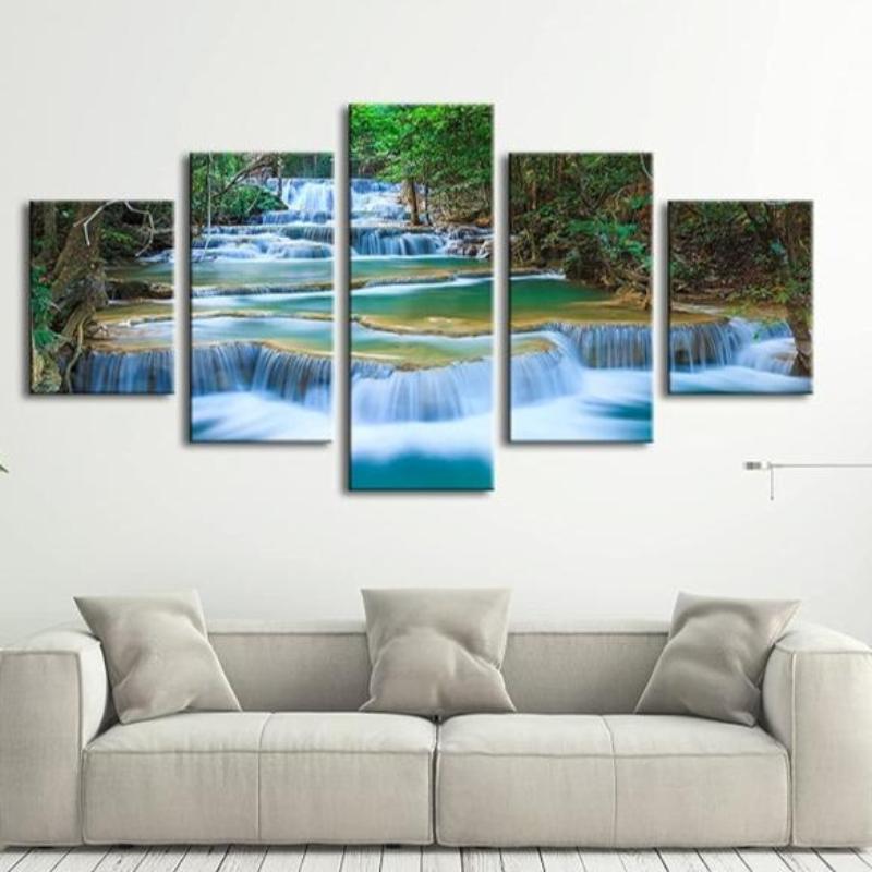 Canvas Art Prints Of Waterfall And Forest Landscape