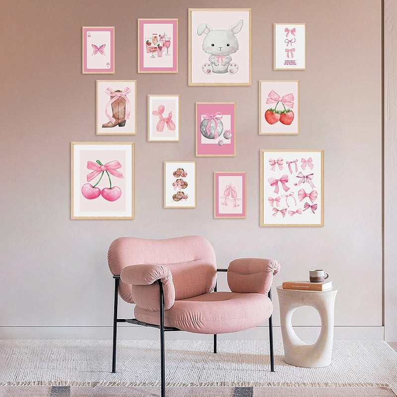 Artistic Pink Wall Art Canvas Poster Set For Modern Decor