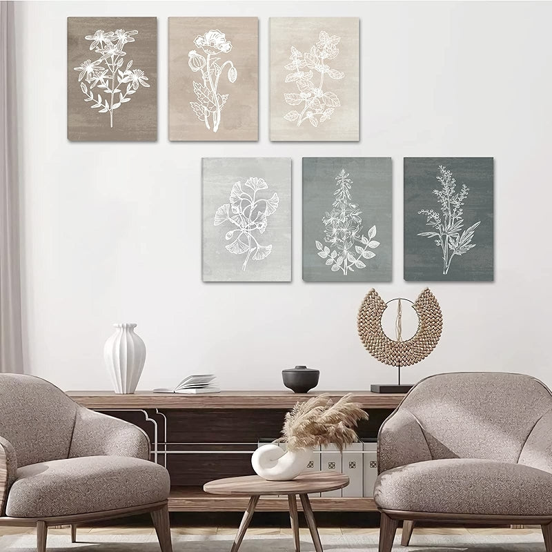 Neutral Botanical Plant Canvas Art Set Of Six