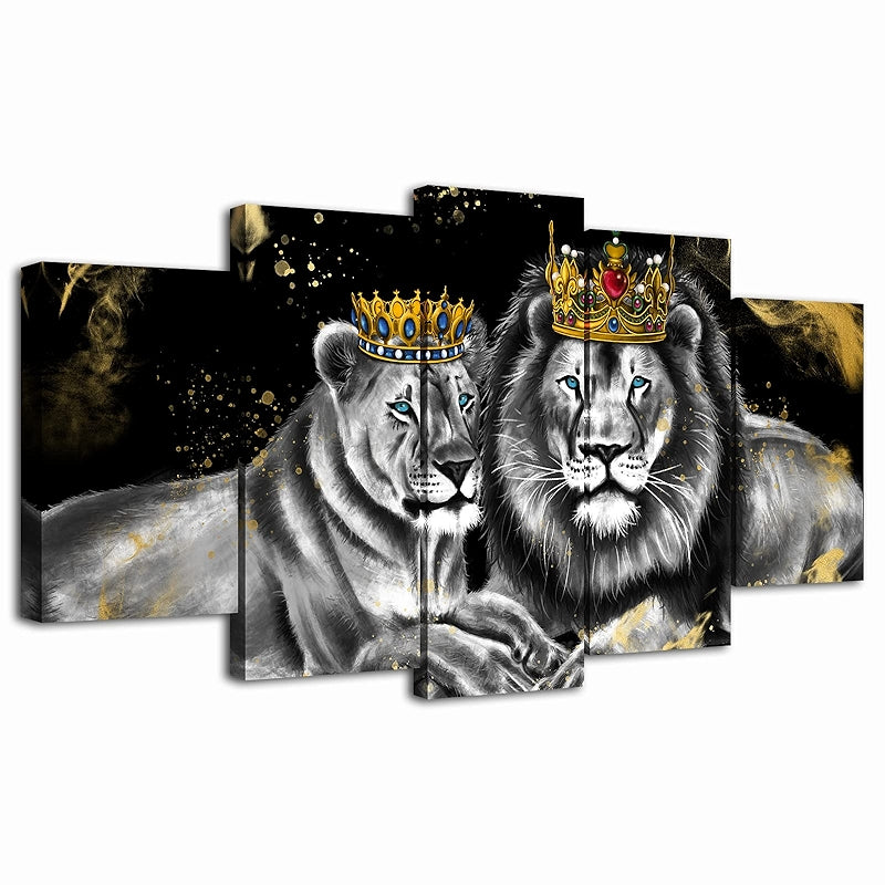 Lion And Lioness Canvas Wall Art Set For Home Decor