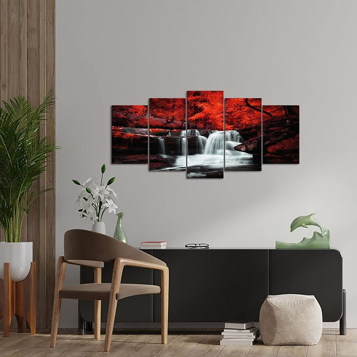 Black White And Red Wall Art Set Of Five Panels