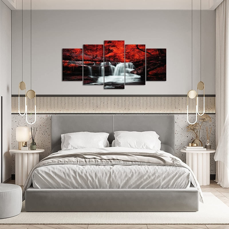 Black White And Red Wall Art Set Of Five Panels