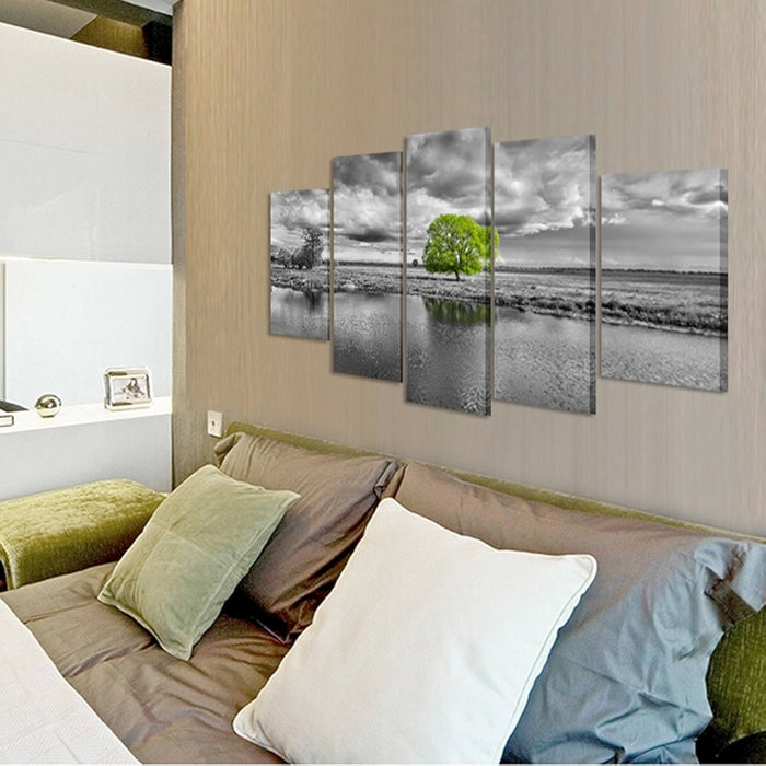 Canvas Wall Art Paintings Green Tree Landscape Black And White