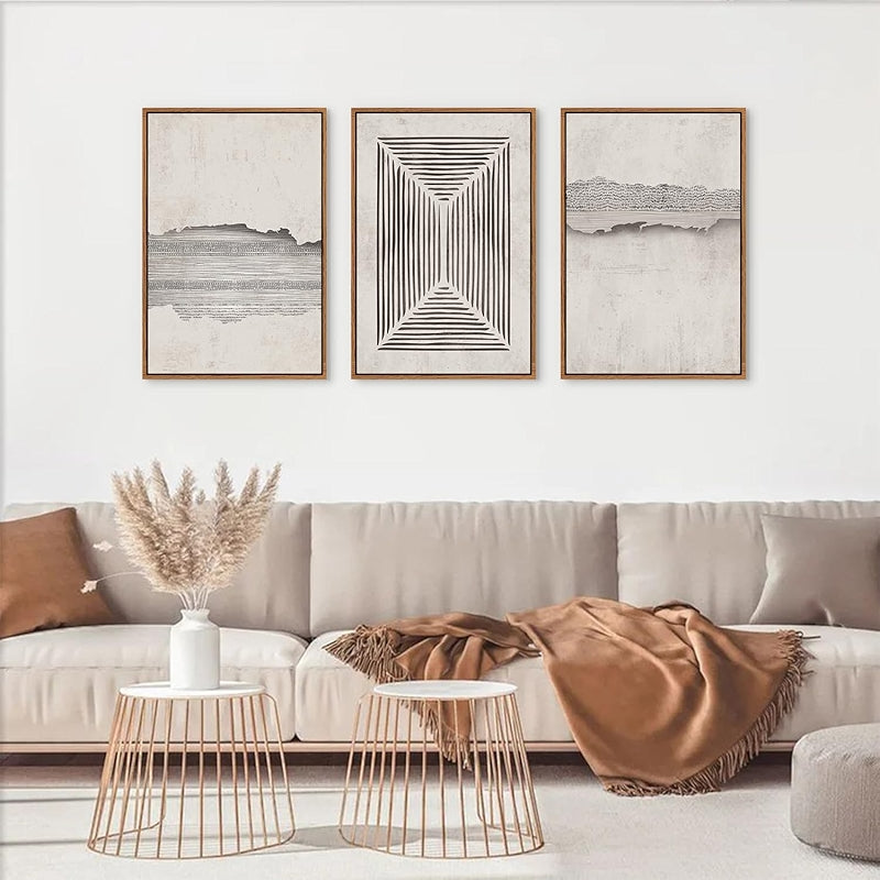 Boho Framed Canvas Wall Art Set Abstract Geometric Decor