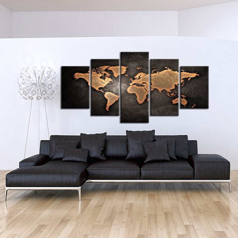 Retro World Map Poster Framed Canvas Art Prints Set