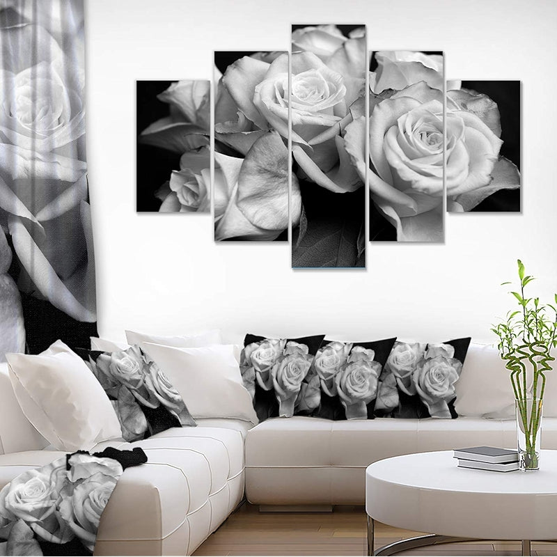 Bunch Of Roses Black And White Floral Canvas Art Print