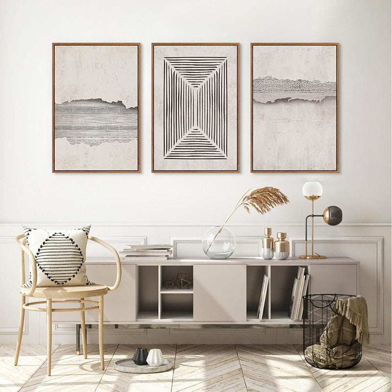 Boho Framed Canvas Wall Art Set Abstract Geometric Decor