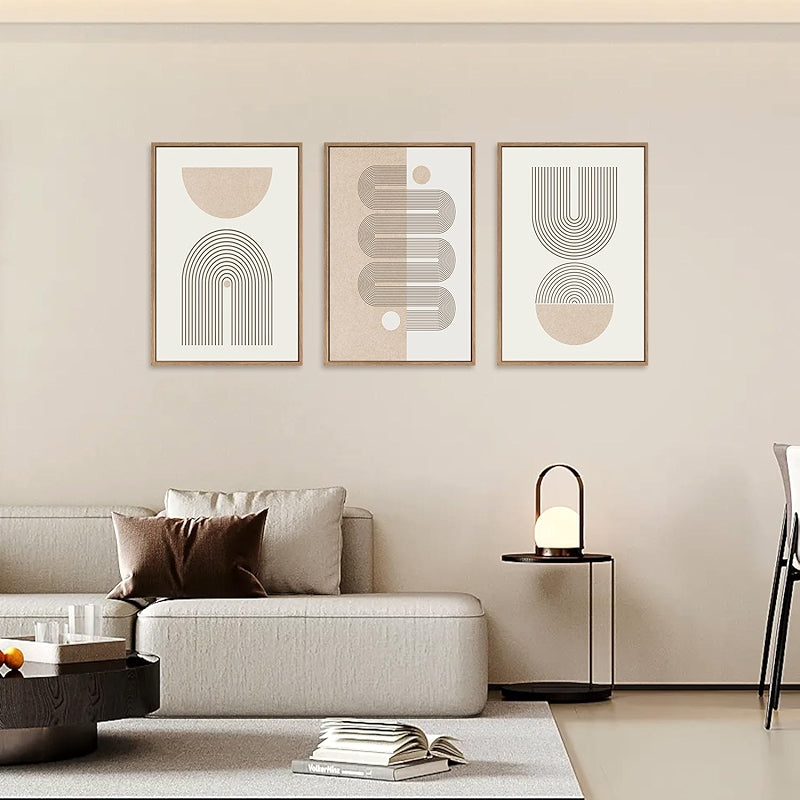 Boho Framed Canvas Wall Art Set Abstract Geometric Decor