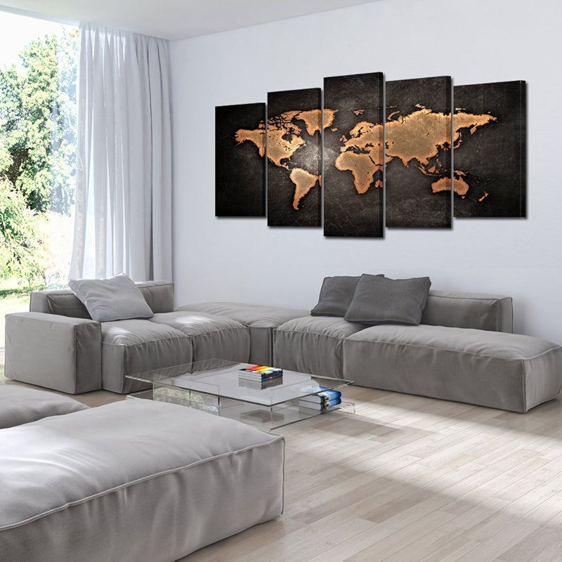 Retro World Map Poster Framed Canvas Art Prints Set