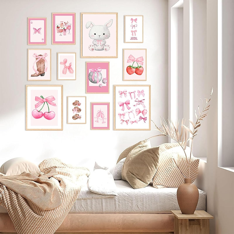 Artistic Pink Wall Art Canvas Poster Set For Modern Decor