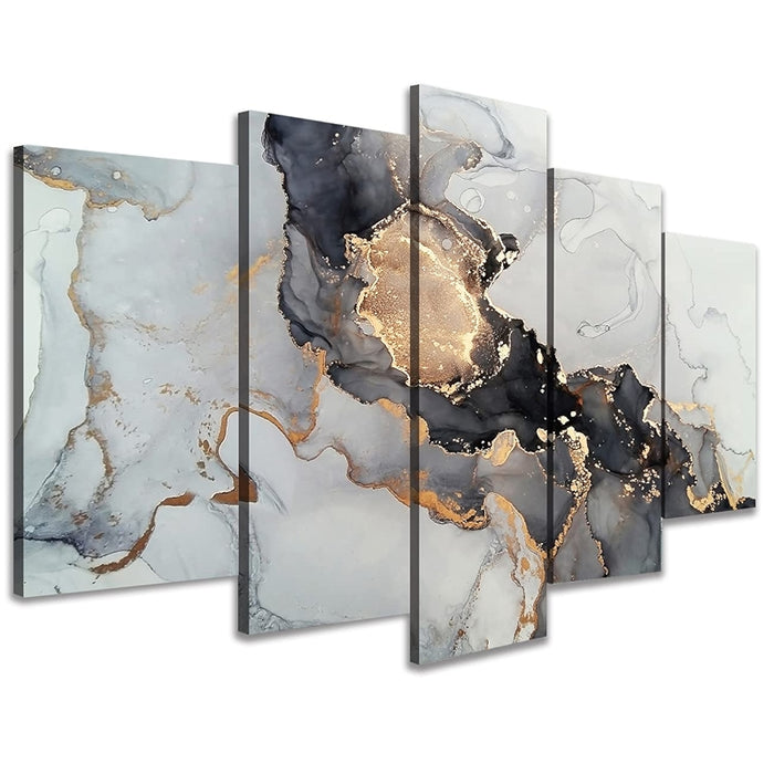 Abstract Texture Wall Art Painting Black And Golden Marble