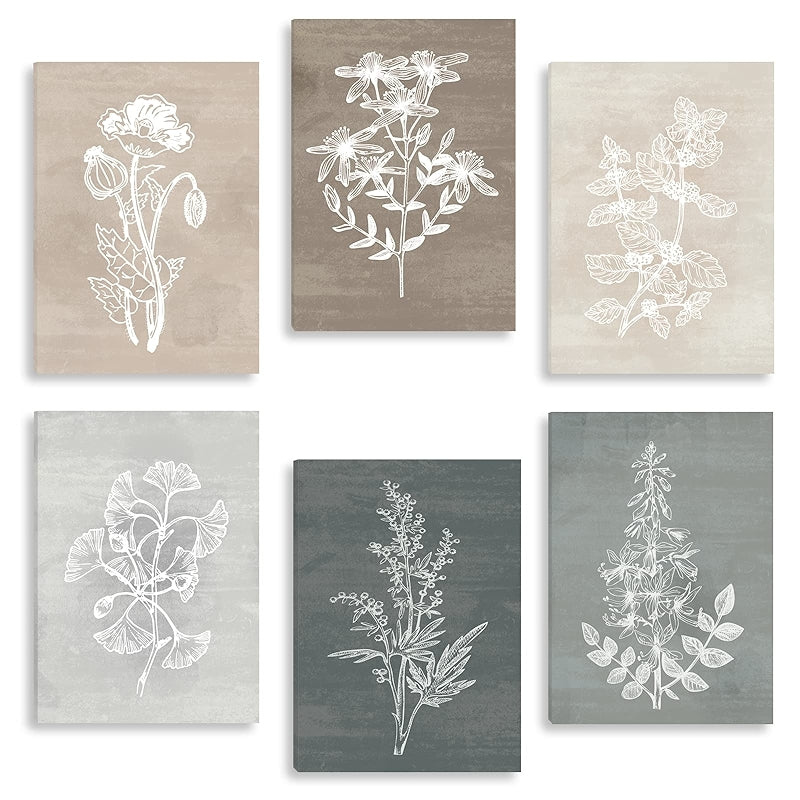 Neutral Botanical Plant Canvas Art Set Of Six