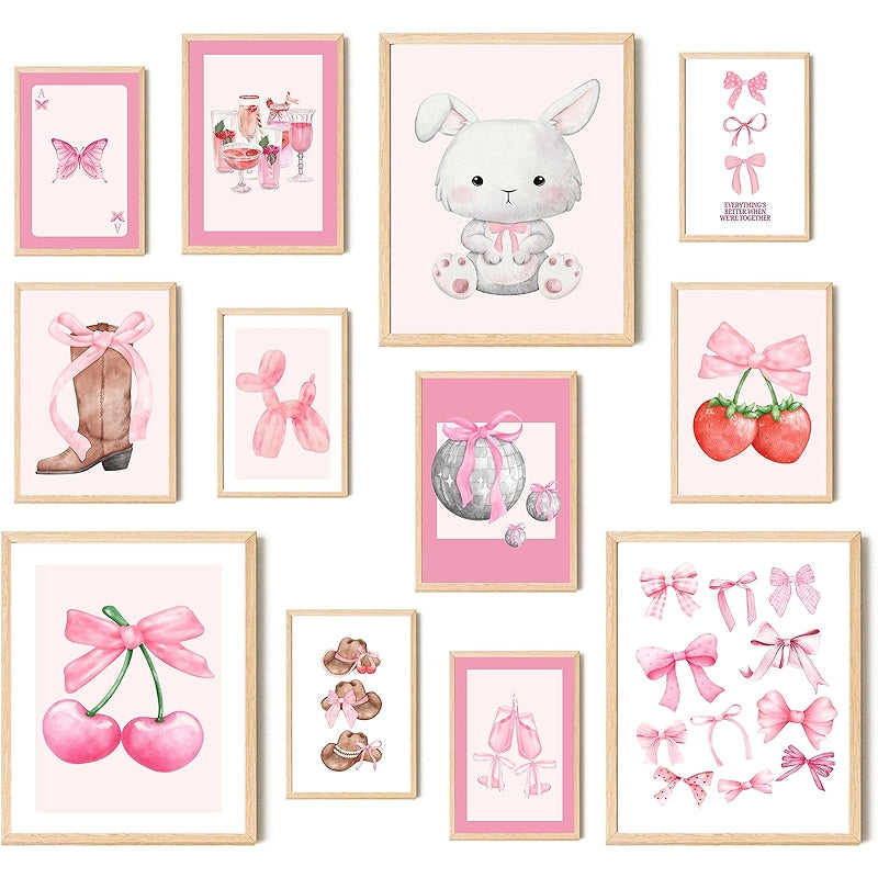 Artistic Pink Wall Art Canvas Poster Set For Modern Decor