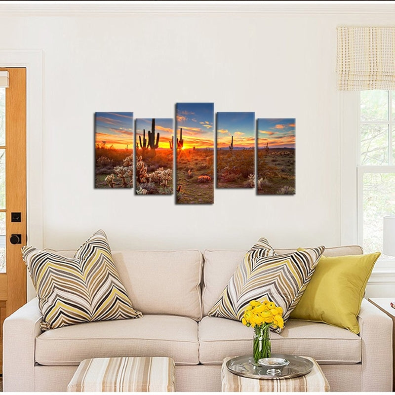 Natural Landscape Paintings Wall Art Sunset With Saguaros