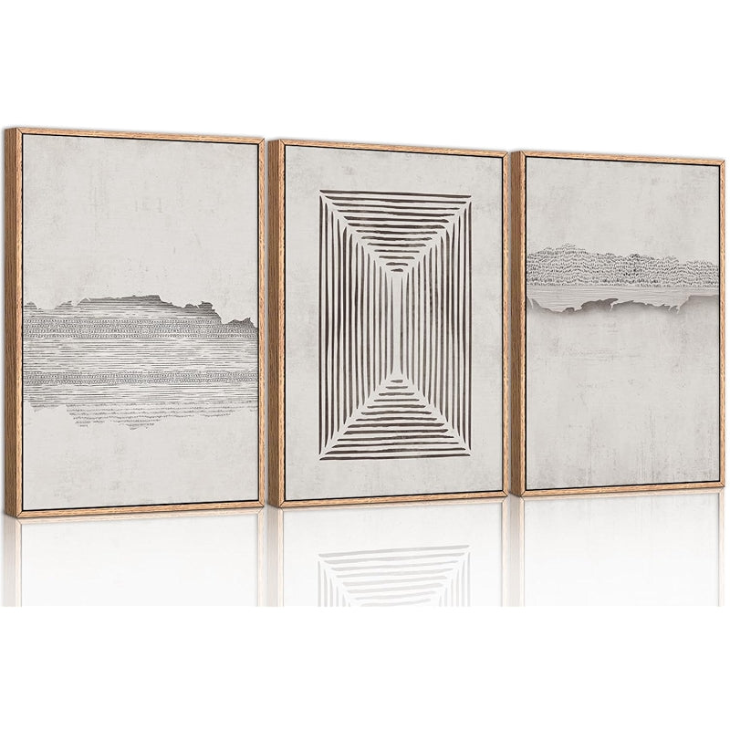 Boho Framed Canvas Wall Art Set Abstract Geometric Decor