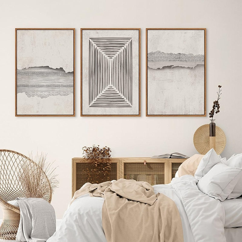 Boho Framed Canvas Wall Art Set Abstract Geometric Decor