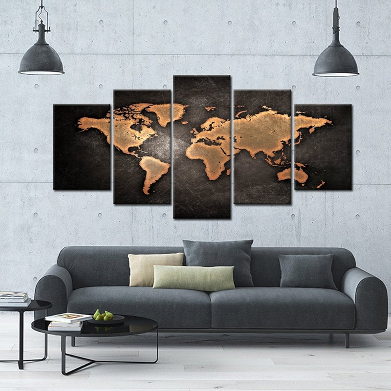 Retro World Map Poster Framed Canvas Art Prints Set