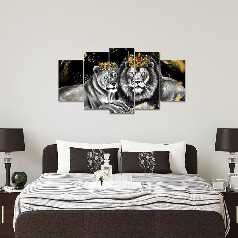 Lion And Lioness Canvas Wall Art Set For Home Decor