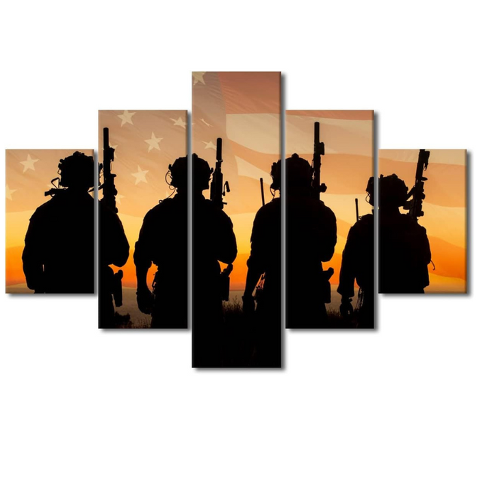 5 Piece Wall Art Set Featuring Military Theme Canvas Decor