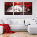 Waterfall Wall Art Painting Black White Red Landscape Canvas Set