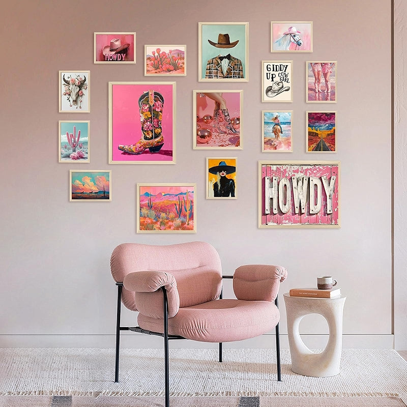 Artistic Pink Wall Art Canvas Poster Set For Modern Decor