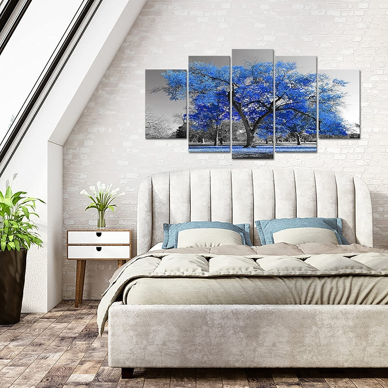 Modern Large Canvas Wall Art Blue Tree Picture Prints