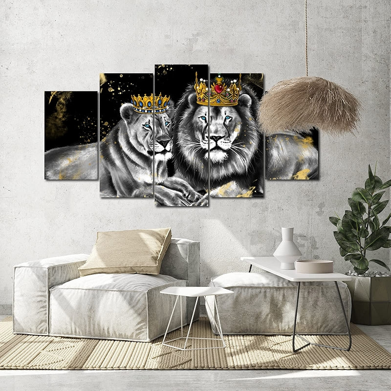 Lion And Lioness Canvas Wall Art Set For Home Decor