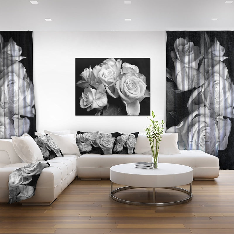 Bunch Of Roses Black And White Floral Canvas Art Print