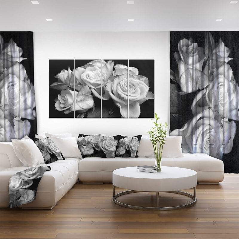 Bunch Of Roses Black And White Floral Canvas Art Print