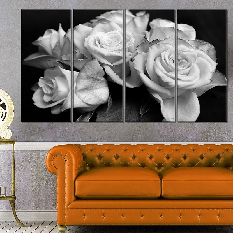 Bunch Of Roses Black And White Floral Canvas Art Print