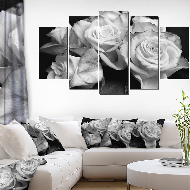 Bunch Of Roses Black And White Floral Canvas Art Print