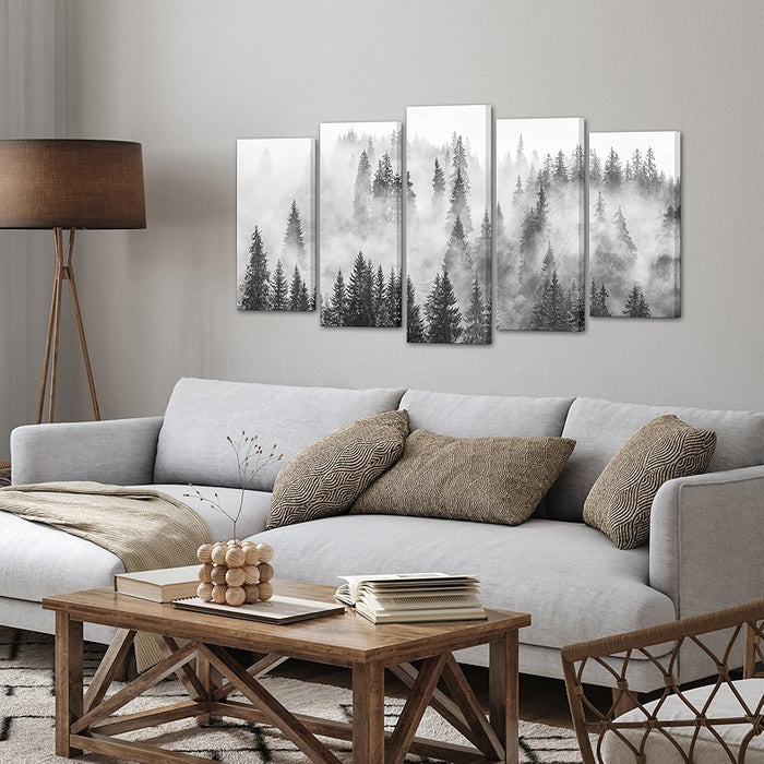 Black And White Foggy Forest Canvas Wall Art Set