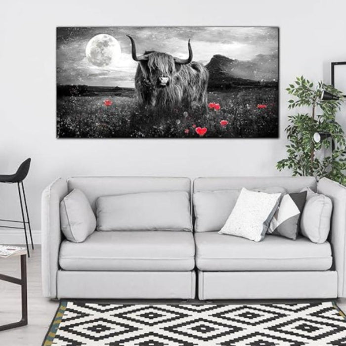 Highland Cow Wall Art Canvas Print For Bathroom Decor