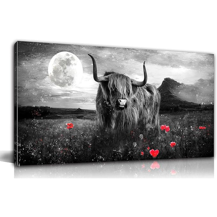 Highland Cow Wall Art Canvas Print For Bathroom Decor