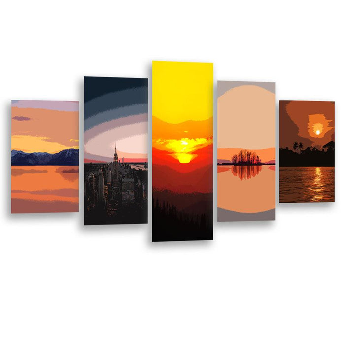 Serene Sunset 5 Piece HD Multi Panel Canvas Wall Art Frame - Original Frame