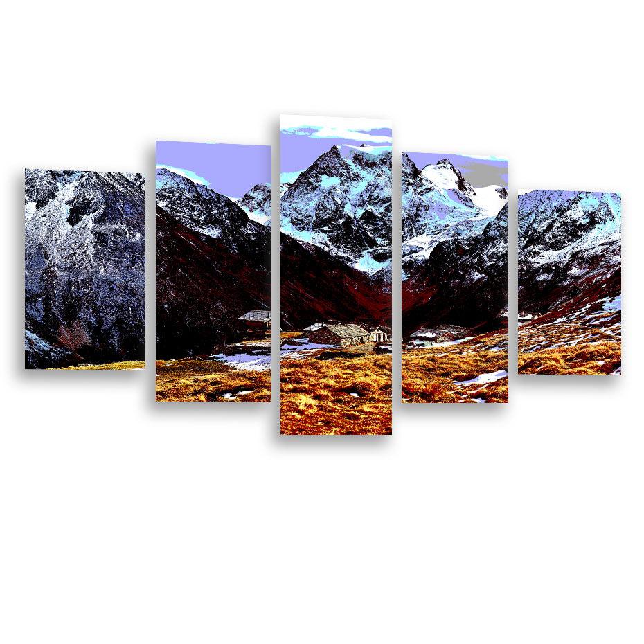 Swiss Alps 5 Piece HD Multi Panel Canvas Wall Art Frame - Original Frame