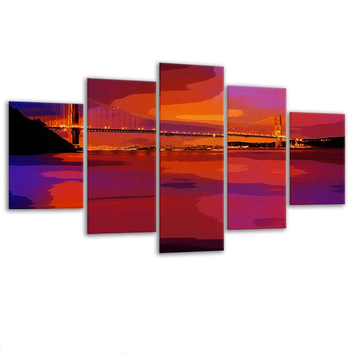 Golden Gate Bridge 5 Piece HD Multi Panel Canvas Wall Art Frame - Original Frame