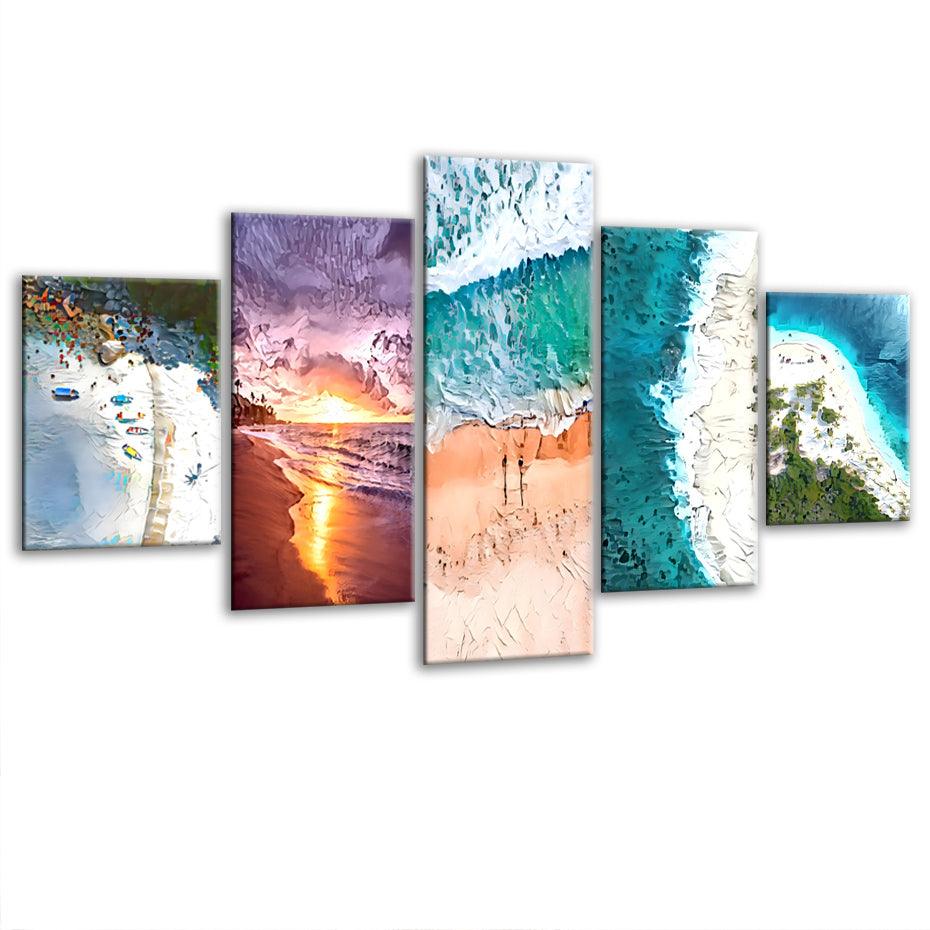 Beaches Of The World 5 Piece HD Multi Panel Canvas Wall Art Frame - Original Frame