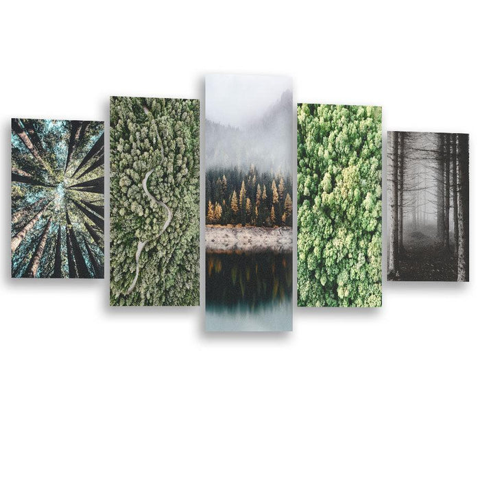 Beautiful Winter Forests 5 Piece HD Multi Panel Canvas Wall Art Frame
