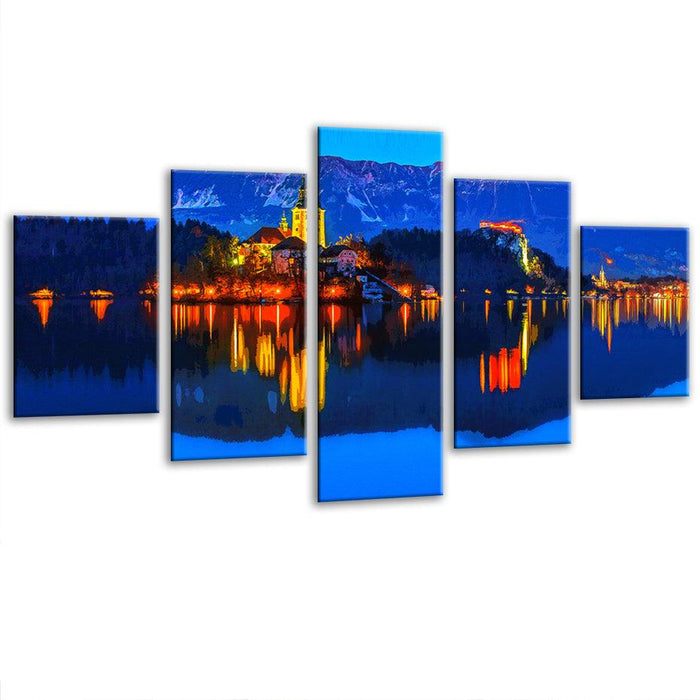 Lake Bled Slovania 5 Piece HD Multi Panel Canvas Wall Art Frame - Original Frame