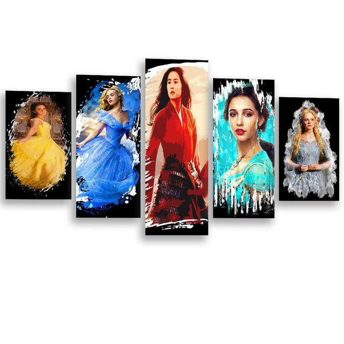 Disney Princesses 5 Piece HD Multi Panel Canvas Wall Art Frame - Original Frame