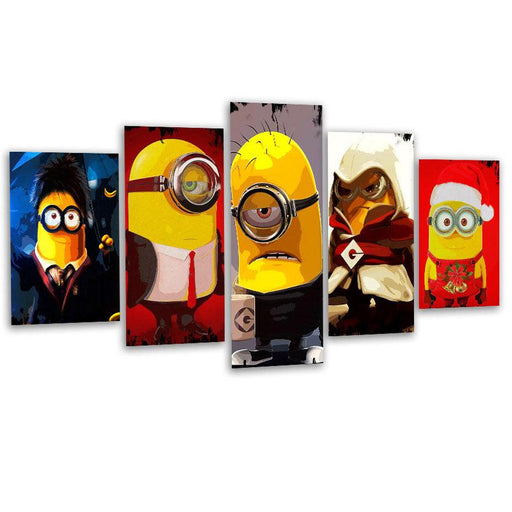 Adorable Yellow Minions 5 Piece HD Multi Panel Canvas Wall Art Frame - Original Frame